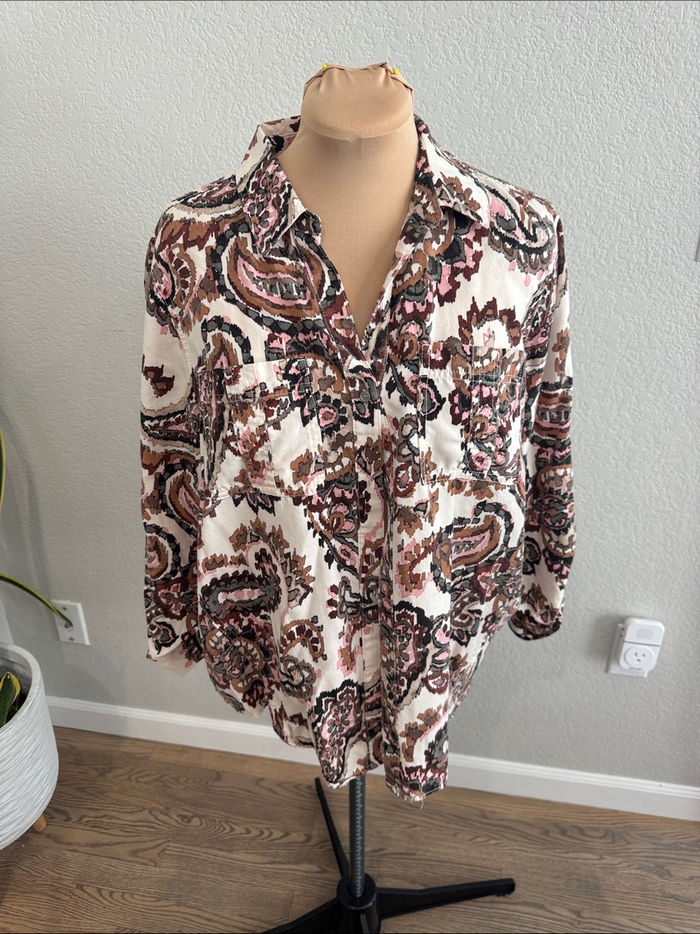 Westbound Pink and Brown Paisley Button-Down Shirt